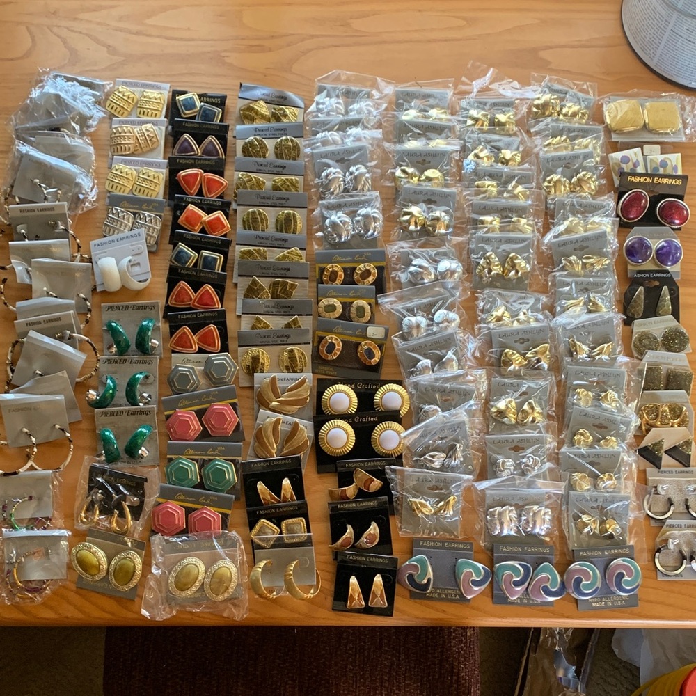 Bulk Lot of Assorted Gold tone & Colorful Enamel Vintage Fashion Earrings 107 pr